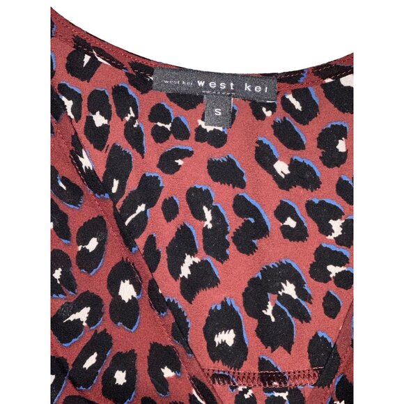 💖West Kei Women's Leopard Print V-Neck Blouse With Tie Sleeves - Picture 5 of 7